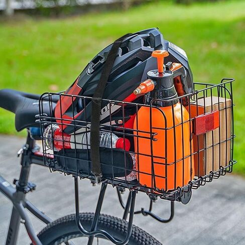 Bike Basket Rear for Adult Bikes, Large Rear Bike Basket Capacity with Reflective Light, Foldable Metal Wire Cover Bicycle Baskets Back Rack for Bike Rear Cargo Rack Ebike Cruiser in Kuwait