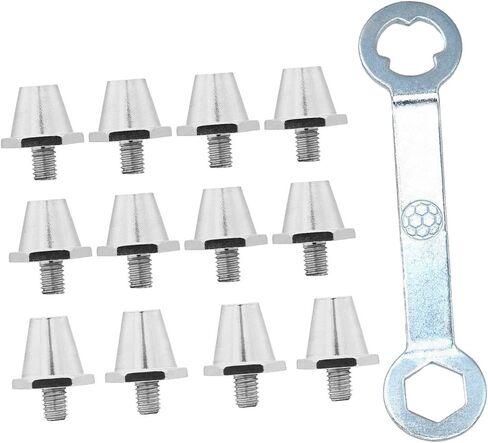 B Baosity 12x حذاء كرة القدم المسامير المسار المسامير شركة الأرض مستقرة المسمار في الرجبي ترصيع استبدال المسامير كرة القدم المرابط للتدريب، 11 مم 13 مم، فضي مع مفتاح ربط in Kuwait