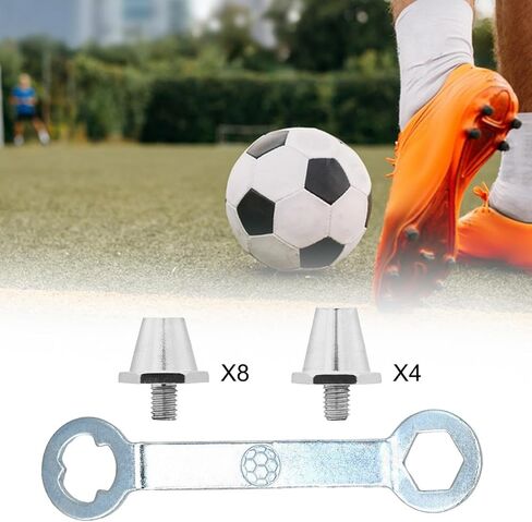 B Baosity 12x حذاء كرة القدم المسامير المسار المسامير شركة الأرض مستقرة المسمار في الرجبي ترصيع استبدال المسامير كرة القدم المرابط للتدريب، 11 مم 13 مم، فضي مع مفتاح ربط in Kuwait