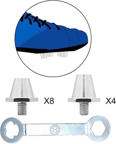 B Baosity 12x حذاء كرة القدم المسامير المسار المسامير شركة الأرض مستقرة المسمار في الرجبي ترصيع استبدال المسامير كرة القدم المرابط للتدريب، 11 مم 13 مم، فضي مع مفتاح ربط in Kuwait