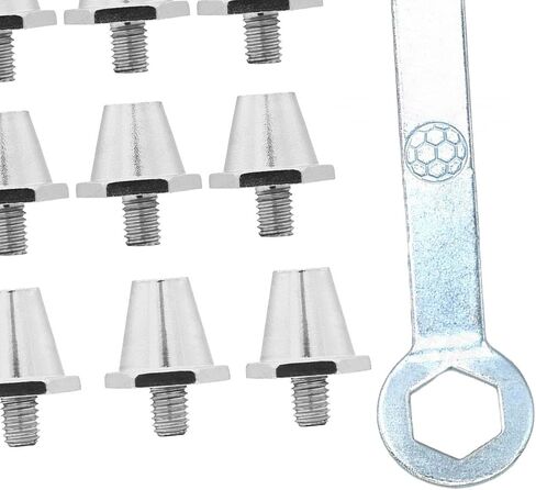 B Baosity 12x حذاء كرة القدم المسامير المسار المسامير شركة الأرض مستقرة المسمار في الرجبي ترصيع استبدال المسامير كرة القدم المرابط للتدريب، 11 مم 13 مم، فضي مع مفتاح ربط in Kuwait