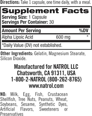 Natrol Alpha Lipoic Acid 600 Mg, 30 count in Kuwait