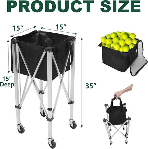 Professional Foldable Tennis Cart with Silent Wheels Holds 150 Balls Portable Tennis Ball Hopper Lightweight Balls Basket for Softball, Pickleball & Baseball in Saudi Arabia