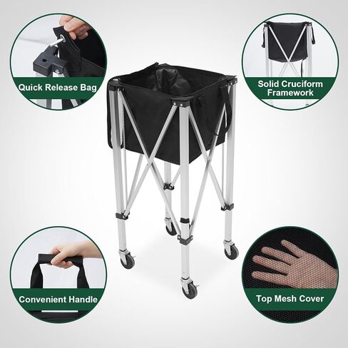 Professional Foldable Tennis Cart with Silent Wheels Holds 150 Balls Portable Tennis Ball Hopper Lightweight Balls Basket for Softball, Pickleball & Baseball in Saudi Arabia