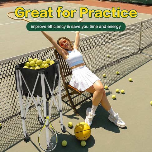 Professional Foldable Tennis Cart with Silent Wheels Holds 150 Balls Portable Tennis Ball Hopper Lightweight Balls Basket for Softball, Pickleball & Baseball in Saudi Arabia