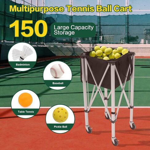 Professional Foldable Tennis Cart with Silent Wheels Holds 150 Balls Portable Tennis Ball Hopper Lightweight Balls Basket for Softball, Pickleball & Baseball in Saudi Arabia