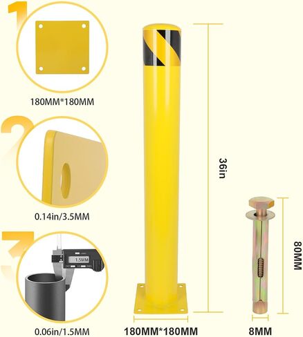 Bollards Post, 36Inch Height Safety Steel Post 4.5Inch Diameter, Yellow Bollard Post, Parking Barrier Posts for Parking Lot, 2 Packs in Saudi Arabia
