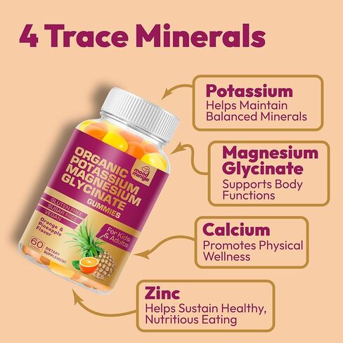 Potassium Magnesium Glycinate Supplement Gummies - High Absorption Potassium Chews - with Calcium Vitamins B6 B12 C D3 K2 Zinc - Vegan Sugar-Free Gluten Free for Kids Adults in Saudi Arabia