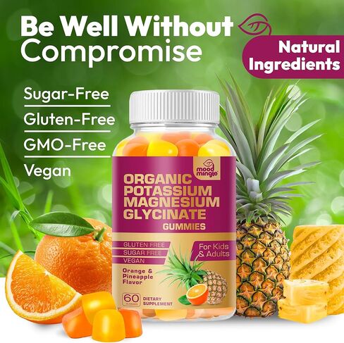 Potassium Magnesium Glycinate Supplement Gummies - High Absorption Potassium Chews - with Calcium Vitamins B6 B12 C D3 K2 Zinc - Vegan Sugar-Free Gluten Free for Kids Adults in Saudi Arabia