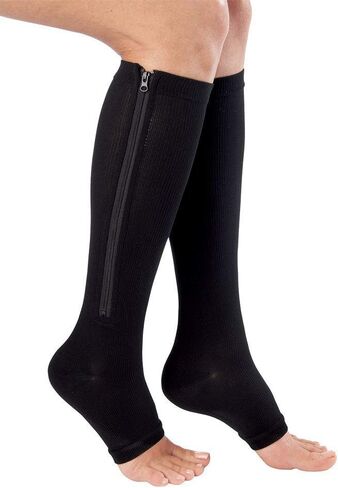 Compression Socks Stretchy Zipper Leg Support Open Toe Knee Stockings Unisex (3 Pairs)(L/XL) in Kuwait