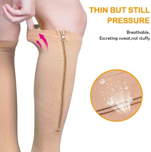 Compression Socks Stretchy Zipper Leg Support Open Toe Knee Stockings Unisex (3 Pairs)(L/XL) in Kuwait