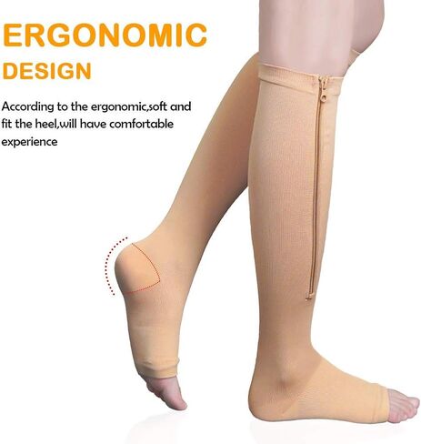 Compression Socks Stretchy Zipper Leg Support Open Toe Knee Stockings Unisex (3 Pairs)(L/XL) in Kuwait