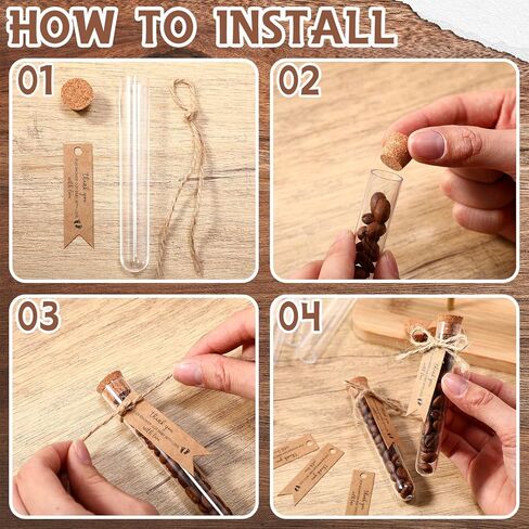 50 مجموعة من الأنابيب البلاستيكية الشفافة مع هدايا استحمام الطفل من الفلين للضيوف في حفل الشاي، شكرًا لك على استحمام طفلنا بعلامات الحب لتخزين حبوب القهوة والملح والزهور المجففة والنباتات (أنبوب فارغ) in Kuwait