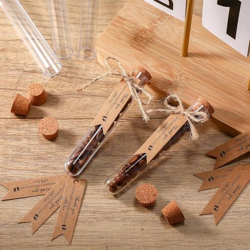 50 مجموعة من الأنابيب البلاستيكية الشفافة مع هدايا استحمام الطفل من الفلين للضيوف في حفل الشاي، شكرًا لك على استحمام طفلنا بعلامات الحب لتخزين حبوب القهوة والملح والزهور المجففة والنباتات (أنبوب فارغ) in Kuwait