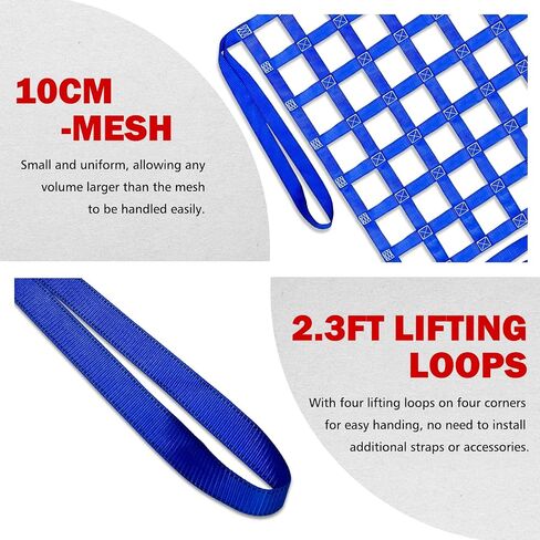 Cargo Lifting Net 661LBS, 3.28'x3.28' Safety Lifting Net Straps for Hoist 10cm Square Mesh, Sling Hoisting Net, Heavy Duty Cargo Net for Construction Moving Hoisting Loading Unloading (Blue) in Kuwait