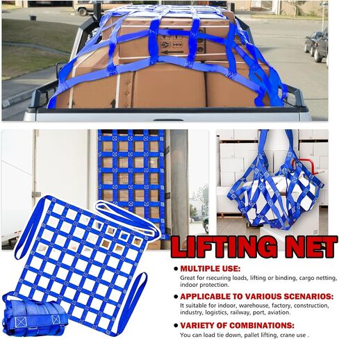 Cargo Lifting Net 661LBS, 3.28'x3.28' Safety Lifting Net Straps for Hoist 10cm Square Mesh, Sling Hoisting Net, Heavy Duty Cargo Net for Construction Moving Hoisting Loading Unloading (Blue) in Kuwait
