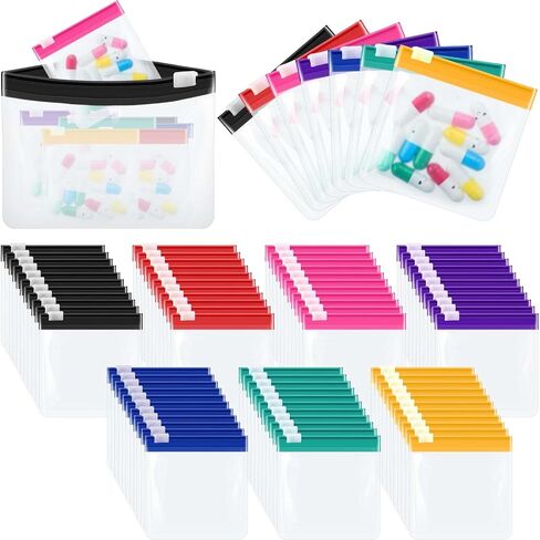 Sherr 56 Pcs Weekly Zippered Pill Pouch Bags Pill Pouch Set Reusable Pill Clear Plastic Pill Bags Sealing Travel Medicine Organizer Travel Storage Pouches with Slide Lock (Candy Color) in Kuwait