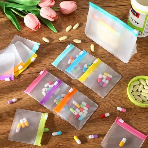 Sherr 56 Pcs Weekly Zippered Pill Pouch Bags Pill Pouch Set Reusable Pill Clear Plastic Pill Bags Sealing Travel Medicine Organizer Travel Storage Pouches with Slide Lock (Candy Color) in Kuwait