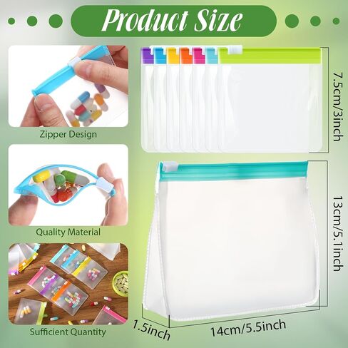 Sherr 56 Pcs Weekly Zippered Pill Pouch Bags Pill Pouch Set Reusable Pill Clear Plastic Pill Bags Sealing Travel Medicine Organizer Travel Storage Pouches with Slide Lock (Candy Color) in Kuwait