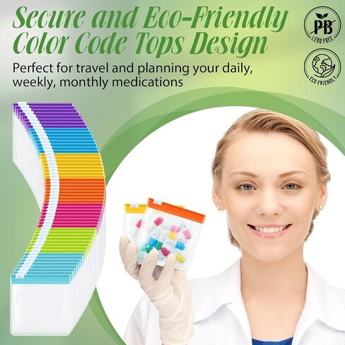 Sherr 56 Pcs Weekly Zippered Pill Pouch Bags Pill Pouch Set Reusable Pill Clear Plastic Pill Bags Sealing Travel Medicine Organizer Travel Storage Pouches with Slide Lock (Candy Color) in Kuwait