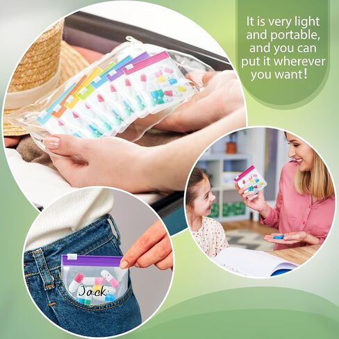 Sherr 56 Pcs Weekly Zippered Pill Pouch Bags Pill Pouch Set Reusable Pill Clear Plastic Pill Bags Sealing Travel Medicine Organizer Travel Storage Pouches with Slide Lock (Candy Color) in Kuwait
