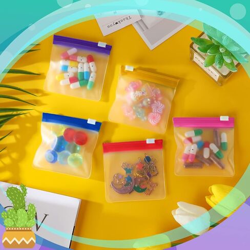 Sherr 56 Pcs Weekly Zippered Pill Pouch Bags Pill Pouch Set Reusable Pill Clear Plastic Pill Bags Sealing Travel Medicine Organizer Travel Storage Pouches with Slide Lock (Candy Color) in Kuwait