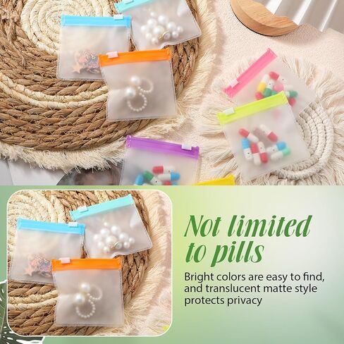 Sherr 56 Pcs Weekly Zippered Pill Pouch Bags Pill Pouch Set Reusable Pill Clear Plastic Pill Bags Sealing Travel Medicine Organizer Travel Storage Pouches with Slide Lock (Candy Color) in Kuwait