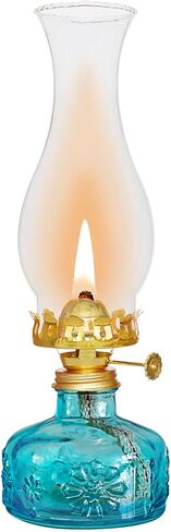 Chamber Oil Lamp -10.6''×3.35'' Snowflake Blue Vintage Kerosene Lamp Crimped Top Chimney Beautifully Carved Glass Oil Lamps for Indoor Use in Kuwait