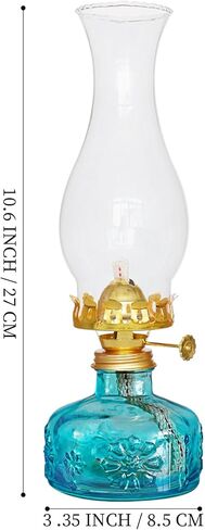 Chamber Oil Lamp -10.6''×3.35'' Snowflake Blue Vintage Kerosene Lamp Crimped Top Chimney Beautifully Carved Glass Oil Lamps for Indoor Use in Kuwait