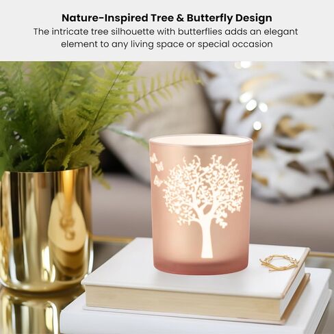 حامل شموع على شكل فراشة من Torre & Tagus للناخبين ومزهرية زجاجية بلوري للزهور - ديكور طاولة زفاف من الذهب الوردي بطول 4 × 5 وحامل شموع إعصار للشموع وأضواء LED عديمة اللهب in Kuwait