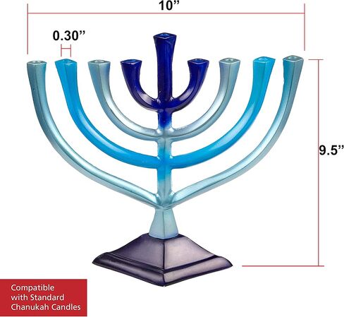 Ner Mitzvah Colorful Aluminum Candle Menorah - Fits All Standard Chanukah Candles - Artistic Blue Gradient Tie Dye Design - 10" High in Kuwait