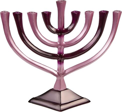 Ner Mitzvah Colorful Aluminum Candle Menorah - Fits All Standard Chanukah Candles - Artistic Blue Gradient Tie Dye Design - 10" High in Kuwait