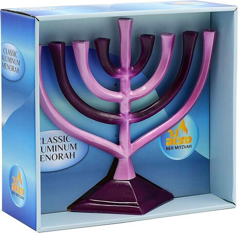 Ner Mitzvah Colorful Aluminum Candle Menorah - Fits All Standard Chanukah Candles - Artistic Blue Gradient Tie Dye Design - 10" High in Kuwait