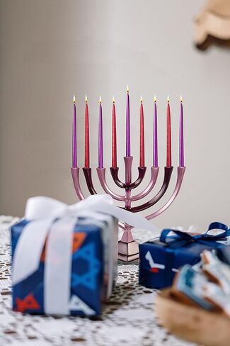 Ner Mitzvah Colorful Aluminum Candle Menorah - Fits All Standard Chanukah Candles - Artistic Blue Gradient Tie Dye Design - 10" High in Kuwait