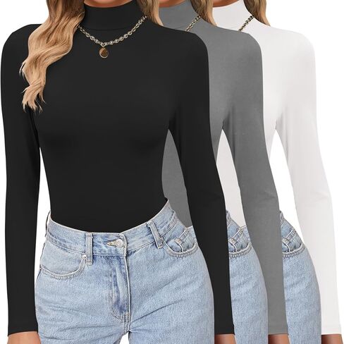 Ekouaer Women's 3 Pack Turtleneck Shirts Long Sleeve Mock Tops Lightweight Basic Layering Thermal in Saudi Arabia