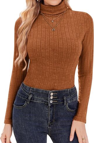 Ekouaer Womens Turtleneck Shirts Long Sleeve Slim Fit Fall Fashion Base Layer Pullover Fleece Ribbed Thermal Underwear Tops in Saudi Arabia