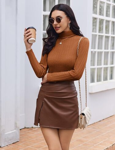 Ekouaer Womens Turtleneck Shirts Long Sleeve Slim Fit Fall Fashion Base Layer Pullover Fleece Ribbed Thermal Underwear Tops in Saudi Arabia