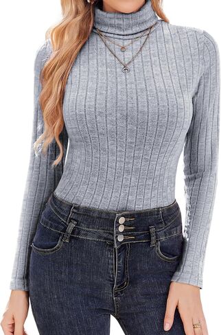 Ekouaer Womens Turtleneck Shirts Long Sleeve Slim Fit Fall Fashion Base Layer Pullover Fleece Ribbed Thermal Underwear Tops in Saudi Arabia
