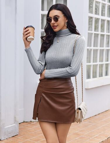 Ekouaer Womens Turtleneck Shirts Long Sleeve Slim Fit Fall Fashion Base Layer Pullover Fleece Ribbed Thermal Underwear Tops in Saudi Arabia