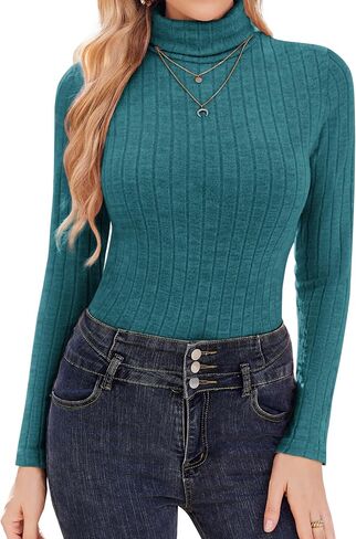 Ekouaer Womens Turtleneck Shirts Long Sleeve Slim Fit Fall Fashion Base Layer Pullover Fleece Ribbed Thermal Underwear Tops in Saudi Arabia