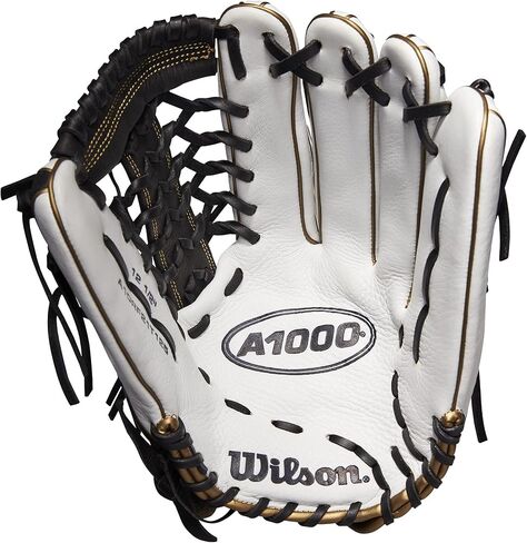 قفاز ويلسون 2022 A1000 T125 مقاس 12.5 بوصة Fastpitch Outfield - غطاء لليد اليسرى، أبيض/أسود/ذهبي معدني in Saudi Arabia