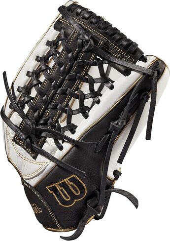 قفاز ويلسون 2022 A1000 T125 مقاس 12.5 بوصة Fastpitch Outfield - غطاء لليد اليسرى، أبيض/أسود/ذهبي معدني in Saudi Arabia