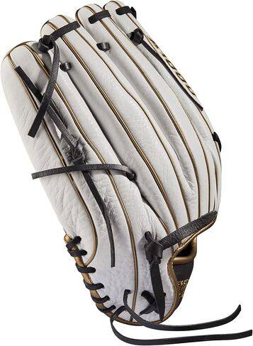 قفاز ويلسون 2022 A1000 T125 مقاس 12.5 بوصة Fastpitch Outfield - غطاء لليد اليسرى، أبيض/أسود/ذهبي معدني in Saudi Arabia
