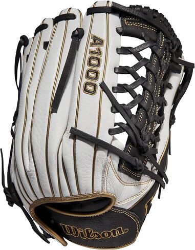 قفاز ويلسون 2022 A1000 T125 مقاس 12.5 بوصة Fastpitch Outfield - غطاء لليد اليسرى، أبيض/أسود/ذهبي معدني in Saudi Arabia