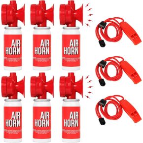 6PCS 1.4oz Air Horn for Safety with 3 Whistles, Loud Mini Marine Boat Air Horns Can, Bear Horn to Scare Bears, Emergency Blow Horn Noise Maker for Fog Sporting Event Dogs Train Car Truck