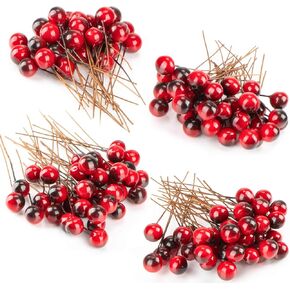 Artificial Holly Berries - 150 Pcs Christmas Holly Berries Stems for Crafts Faux Holly Berries Artificial Red Holly Berry Stems for Christmas Wreath Christmas Tree Table Kitchen Wall Decor