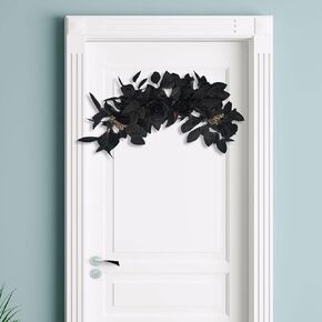 19.7in Floral Swag Halloween Artificial Maple Leaf Garland with Rose Handmade Decorative Swag for Mirror Home Wedding Party Door Tabletop Decoration