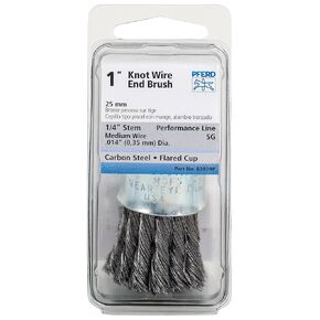 PFERD 83079P Stem Mounted Knot End Brush, Carbon Steel Wire, 1" Diameter, 1/4" Shank, 0.014 Wire Size, 20000 RPM, POP Packing