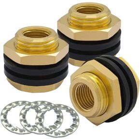 Hooshing Brass Bulkhead Fitting 1/8" NPT Taper Female and 3/8" Straight Male Thread Connector with Metal Wave Ring and Gasket Bulkhead Coupling