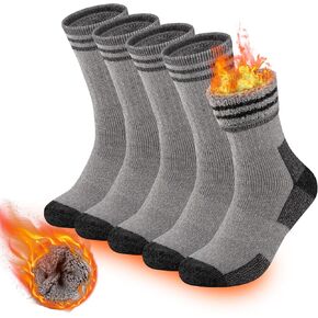 COOVAN Mens Merino Wool Crew Socks Thermal Warm Winter Socks Soft Cozy Boot Socks for Cold Weather Work Hiking 5 Pairs